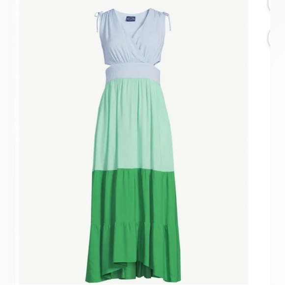 Scoop Women's Sleeveless Color Block Maxi Dress with Side Cutouts Size Large - Picture 1 of 15